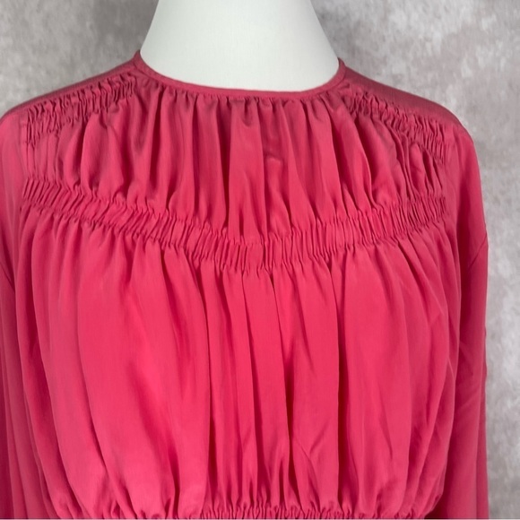 Isabel Marant Nelino Shirred Silk Crop Blouse Paradise Pink Women's Size 40 US 8 - Picture 6 of 12